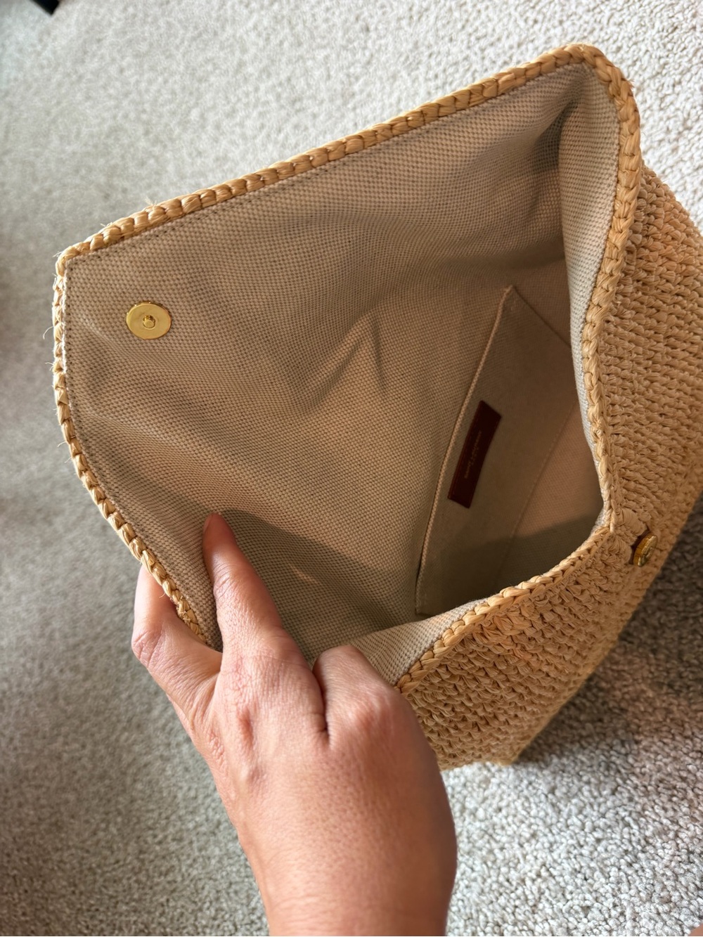 Saint Laurent Natural Raffia Envelope Clutch with Gold YSL Logo - Picture 5 of 11